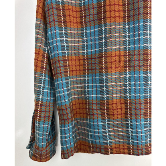 Outerknown Blanket Shirt Jacket Plaid Button Up Shacket Orange Blue Men's Medium - Picture 10 of 13